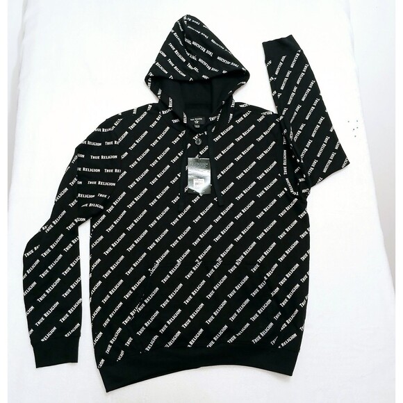 True Religion LS All Over Print Pullover Hoodie Men's Size 2XL - Picture 12 of 13